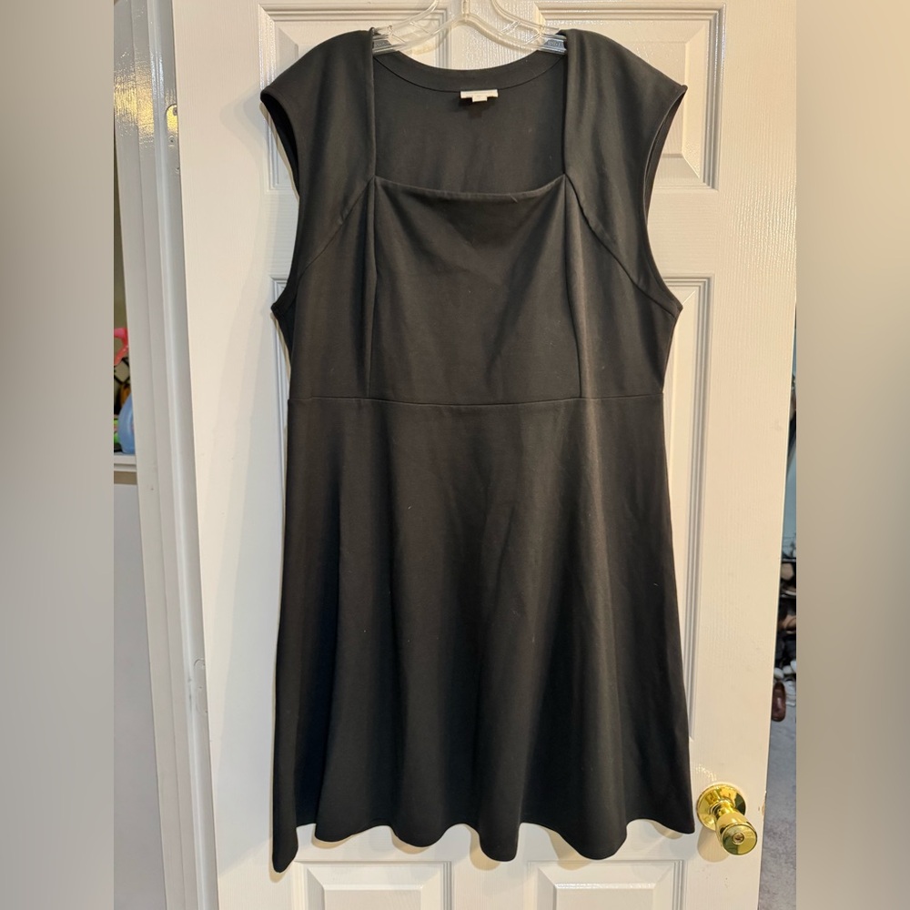 J. Jill Black Cap Sleeve Square Neck A-Line Dress